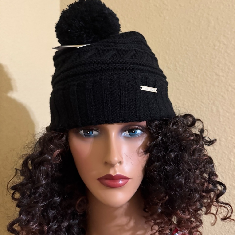 Michael Kors Black Knit Beanie with Pom-Pom